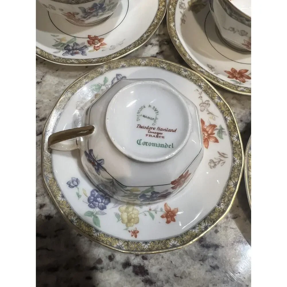 Haviland‎ Limoges Coromandel Cup & Saucer Coffee Tea Floral Basket Gold Trim